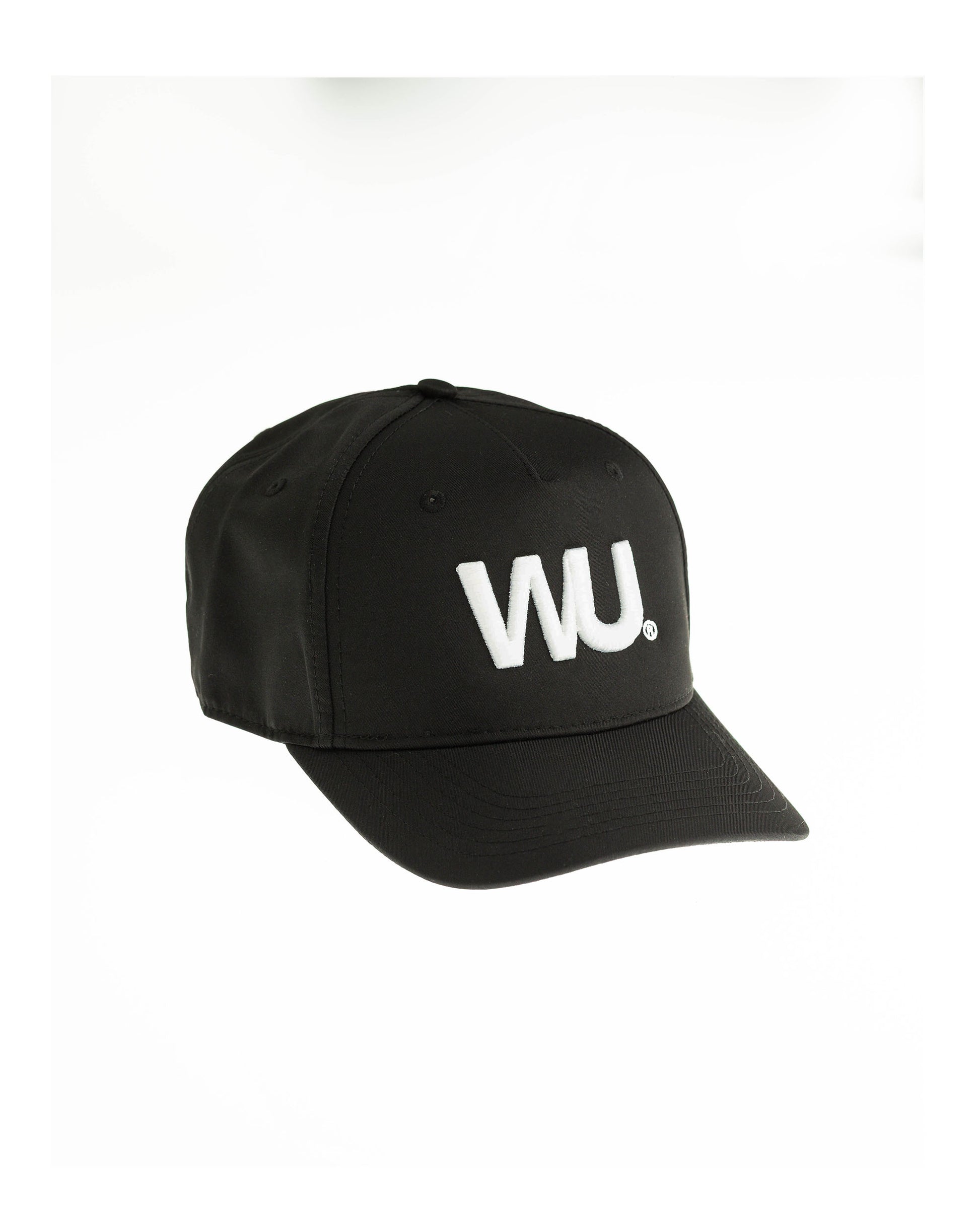 Cappellino sportivo bianco WOOTUNIT con logo WU ricamato vista frontale